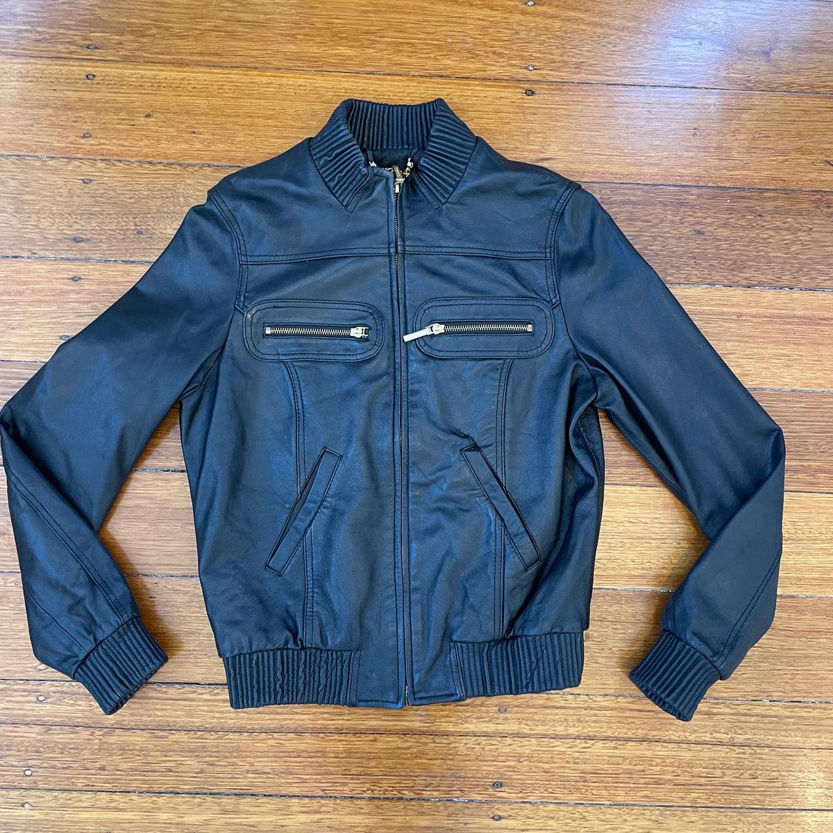 black leather jacket
