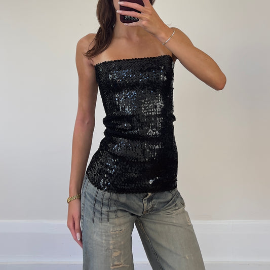 black sequin strapless tube top