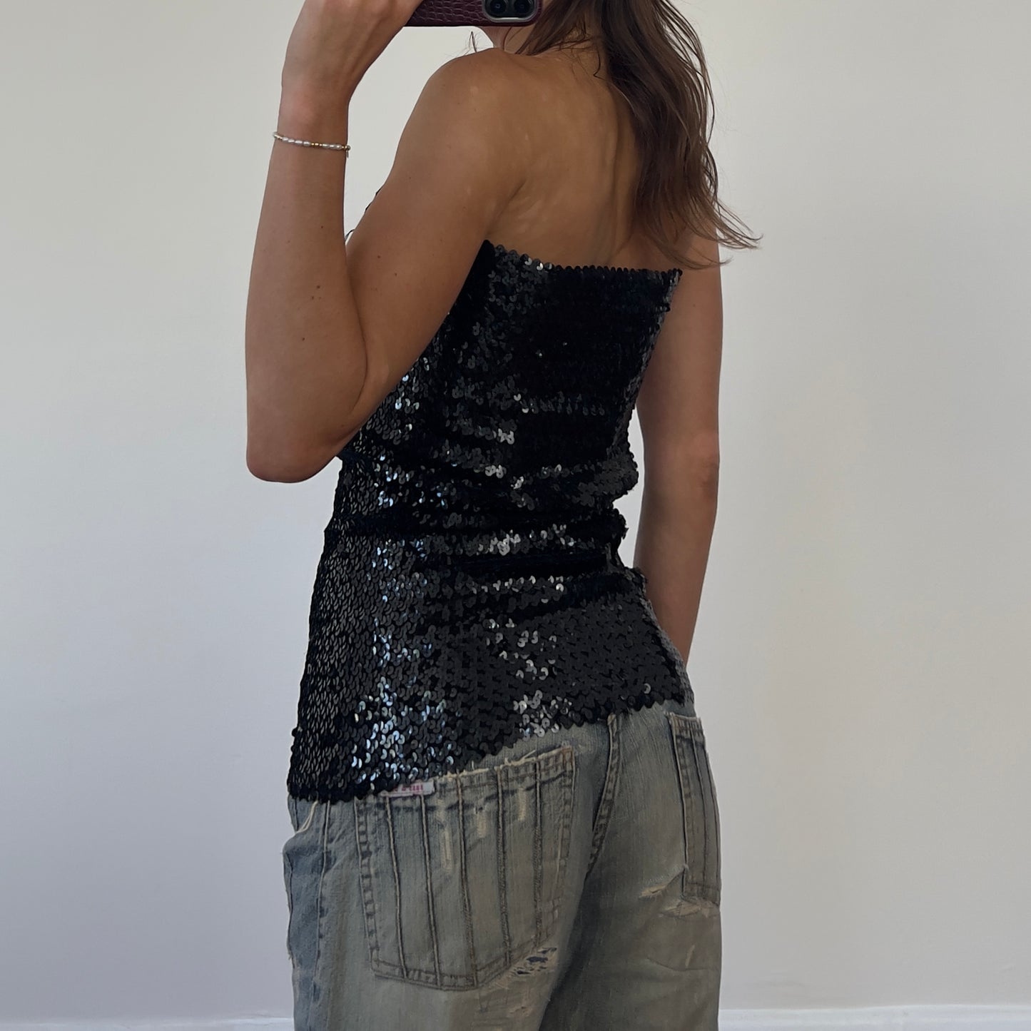 black sequin strapless tube top