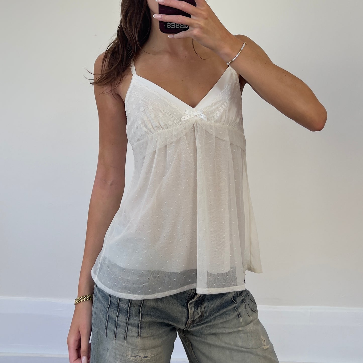 white mesh lace cami