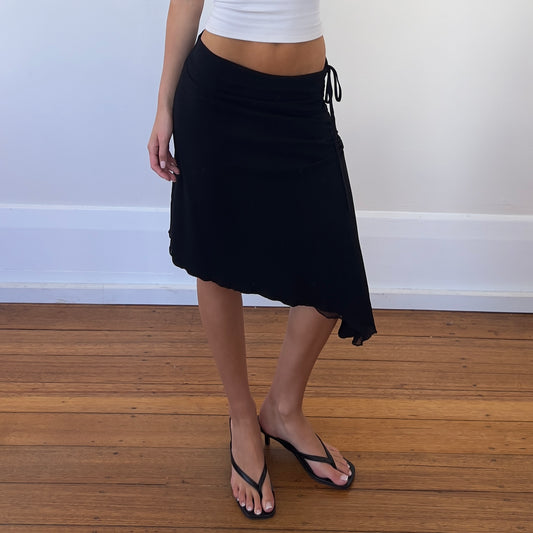 black asymmetrical midi skirt