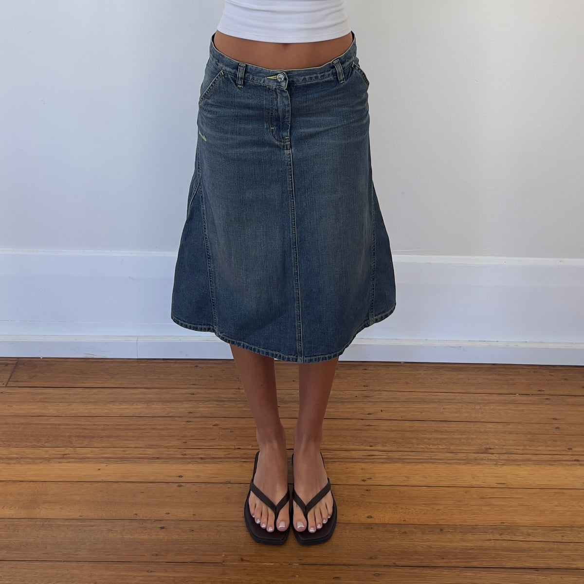 denim midi skirt