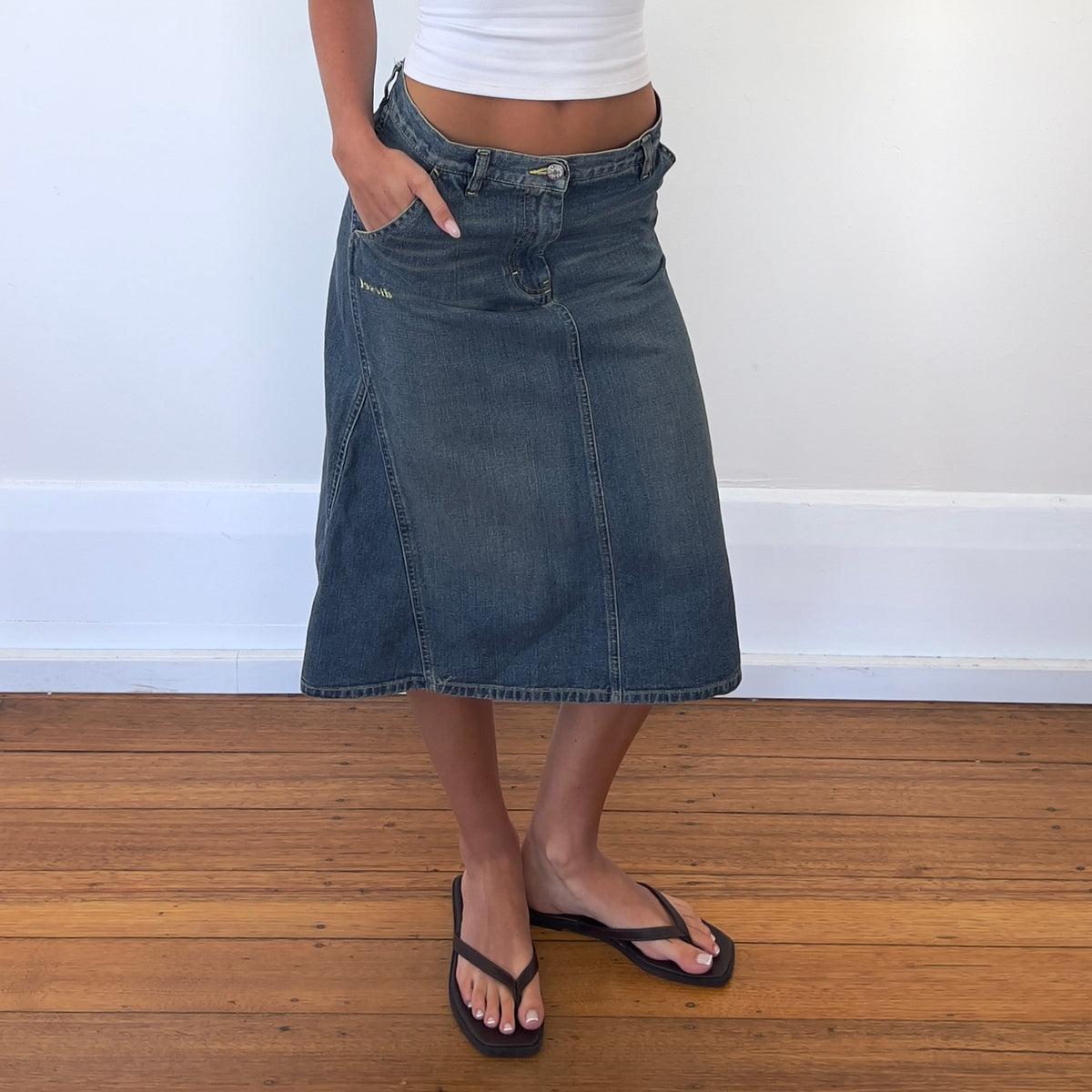 denim midi skirt