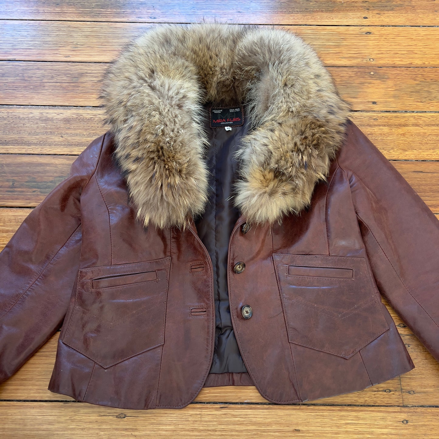 brown fur leather jacket