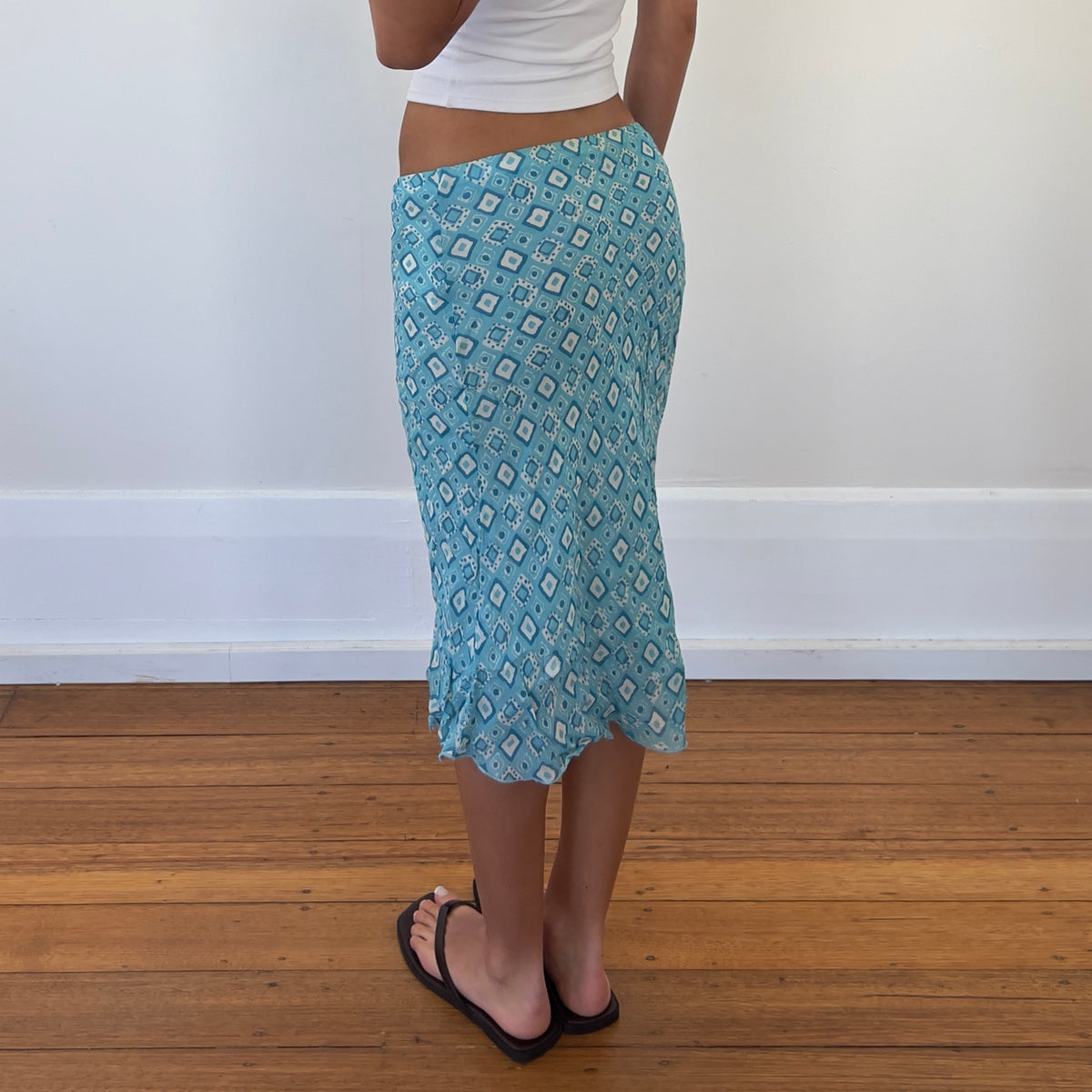graphic blue midi skirt