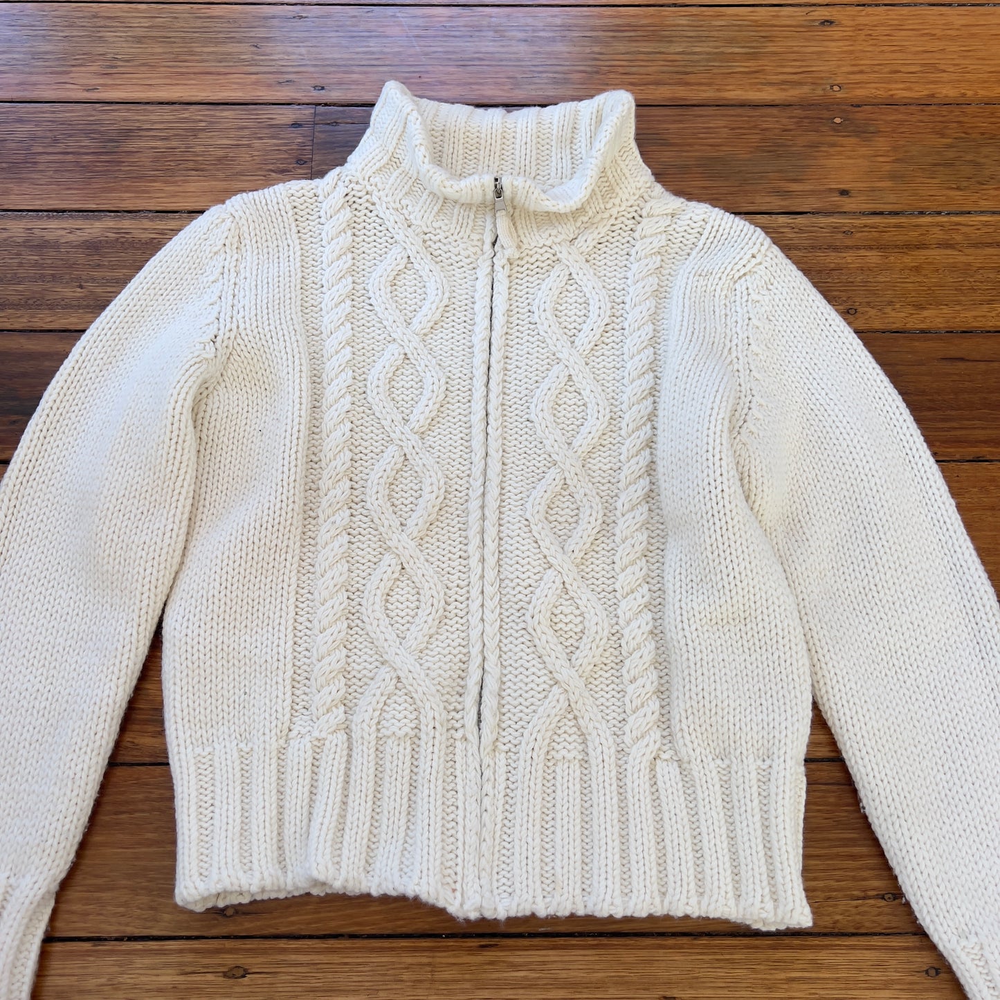 cream zip up wool knit