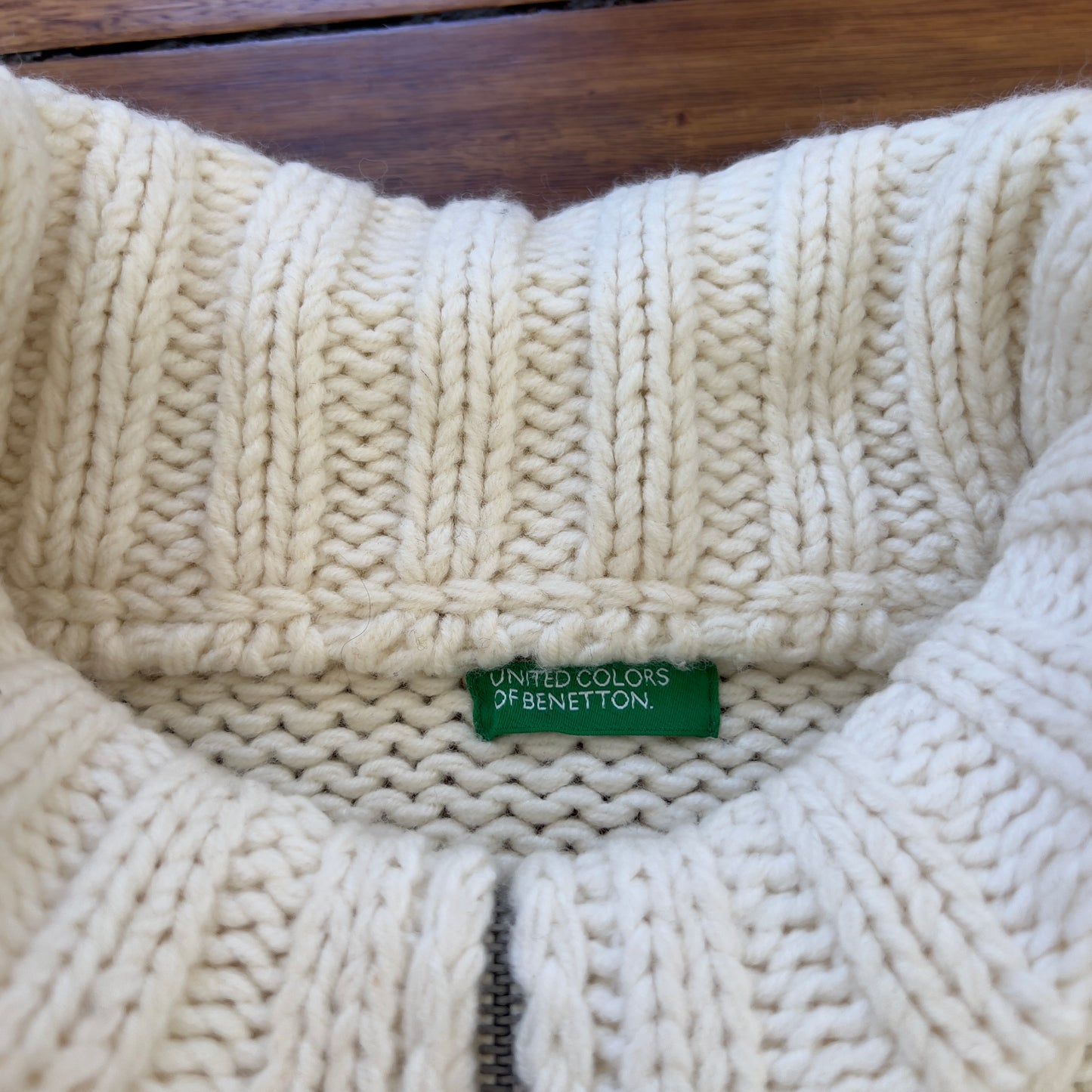 cream zip up wool knit