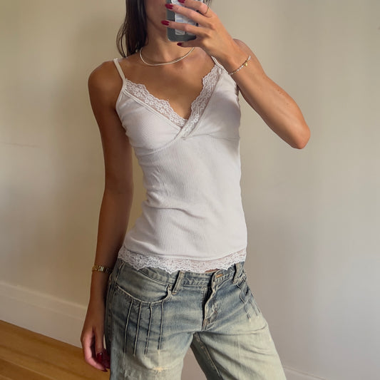white ribbed lace cami