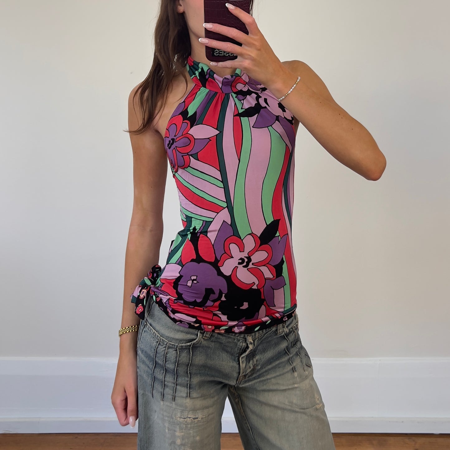 graphic print halter top