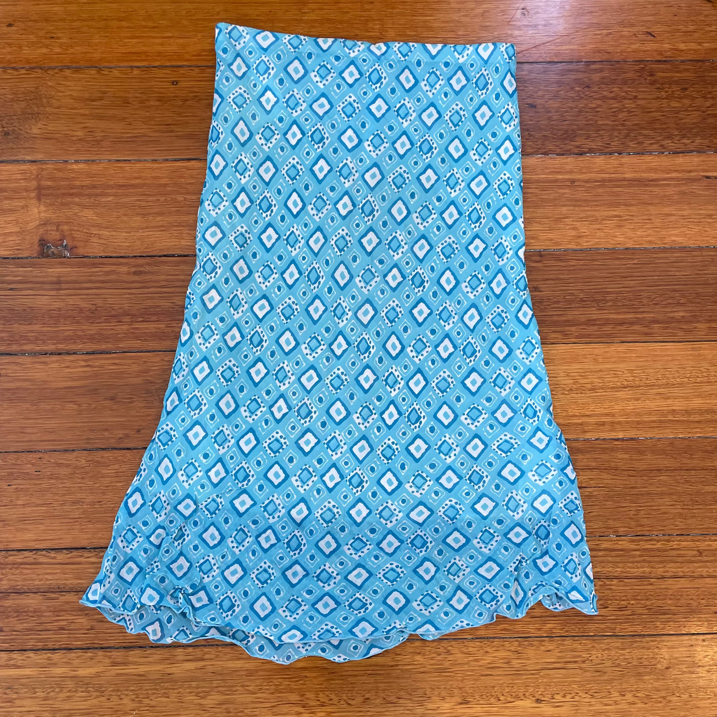 graphic blue midi skirt