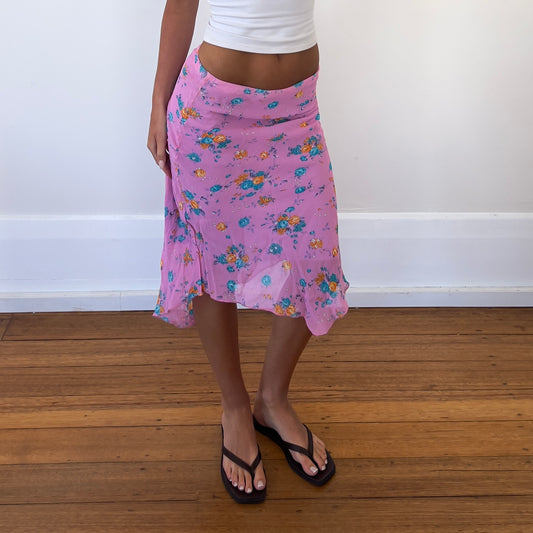 pink floral midi skirt