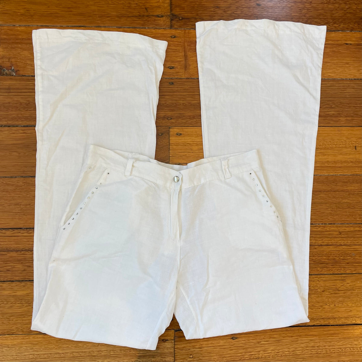 white linen pants
