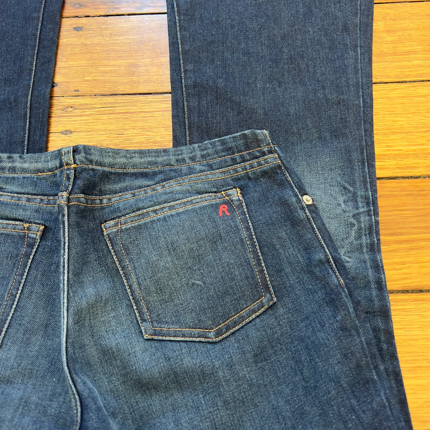 flared dark denim jeans