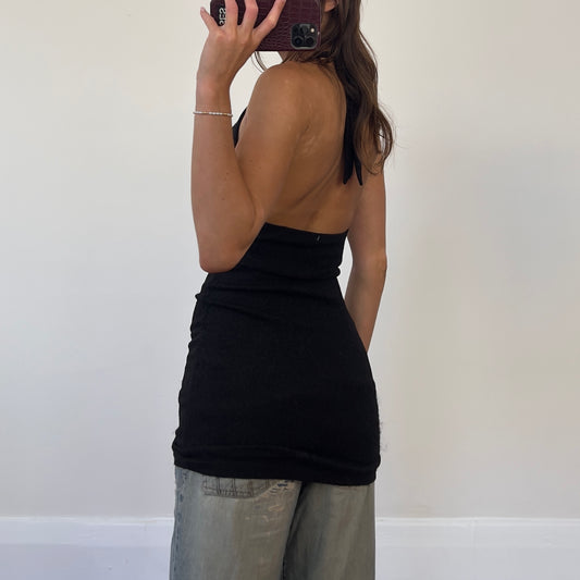 black sparkle halter mini dress