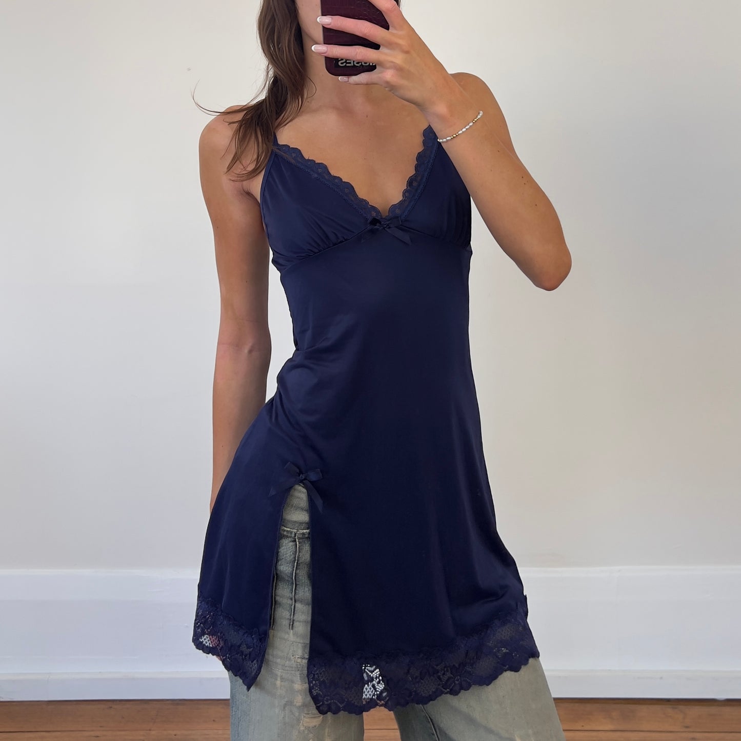 navy slip mini dress