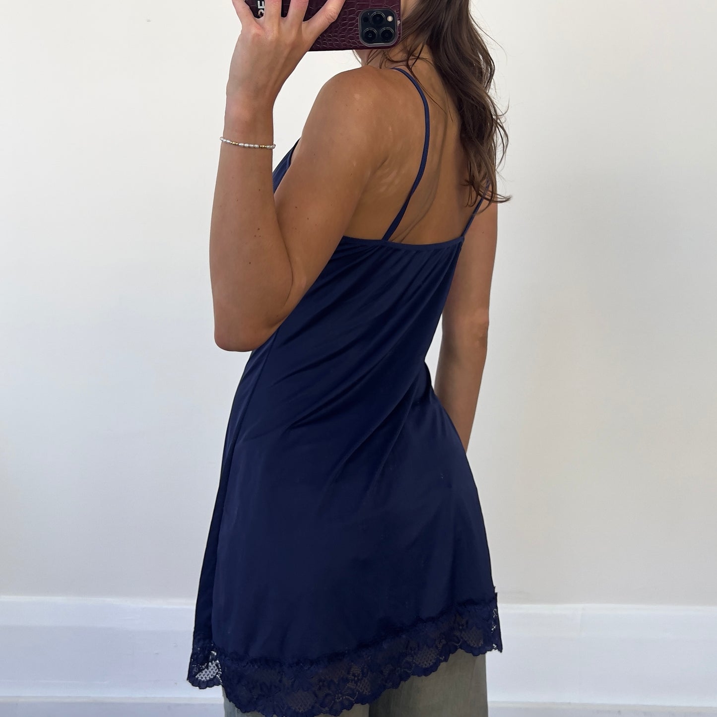 navy slip mini dress