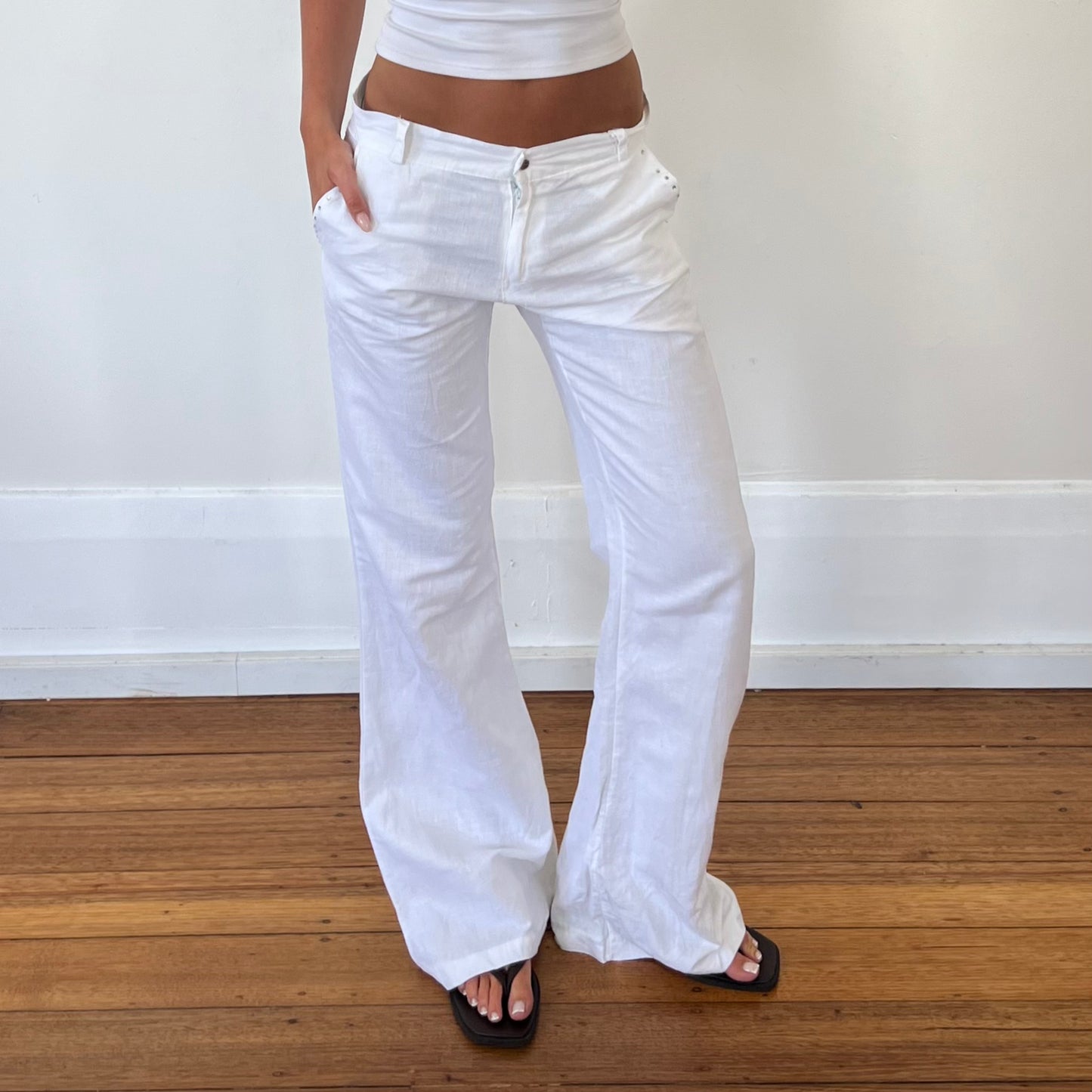 white linen pants
