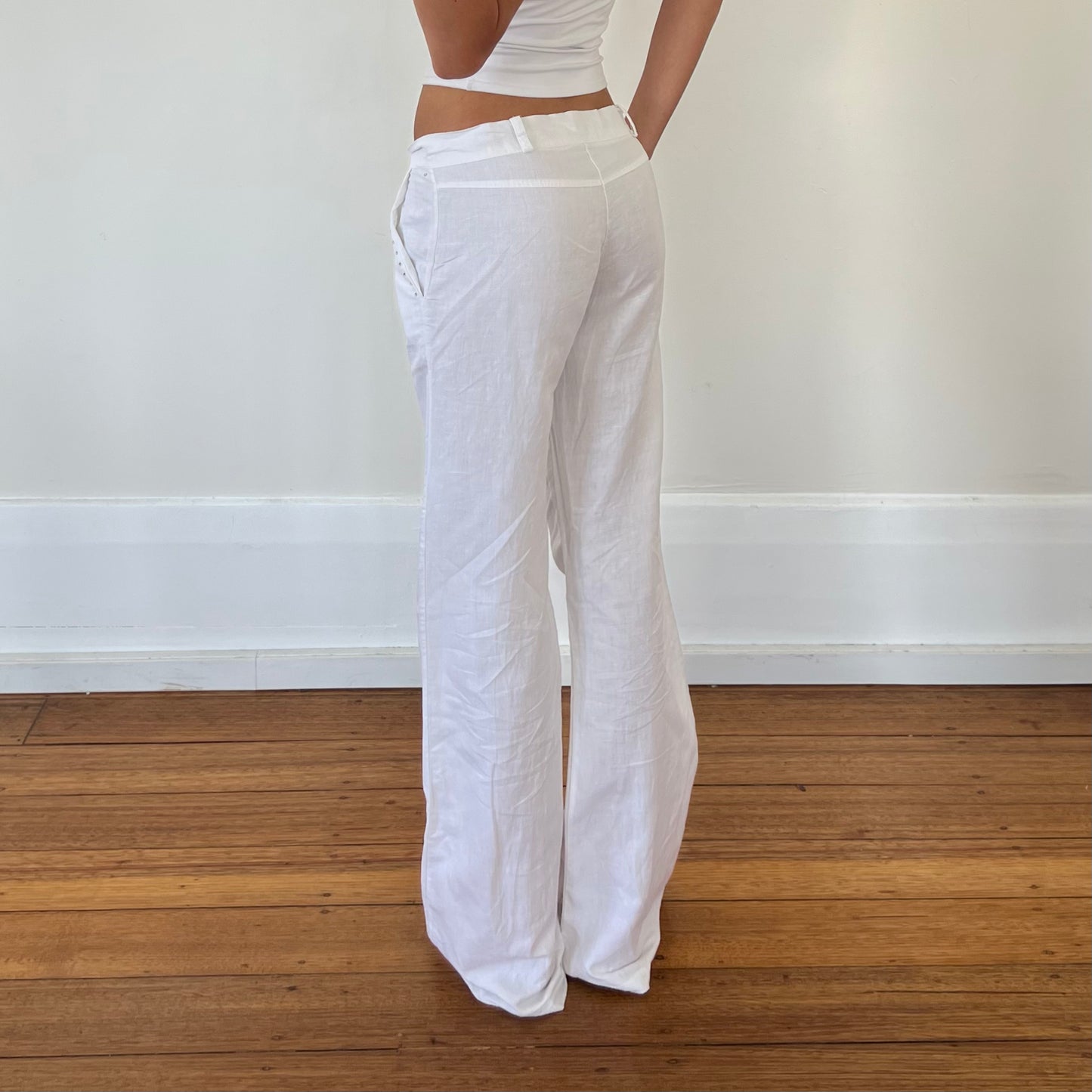white linen pants