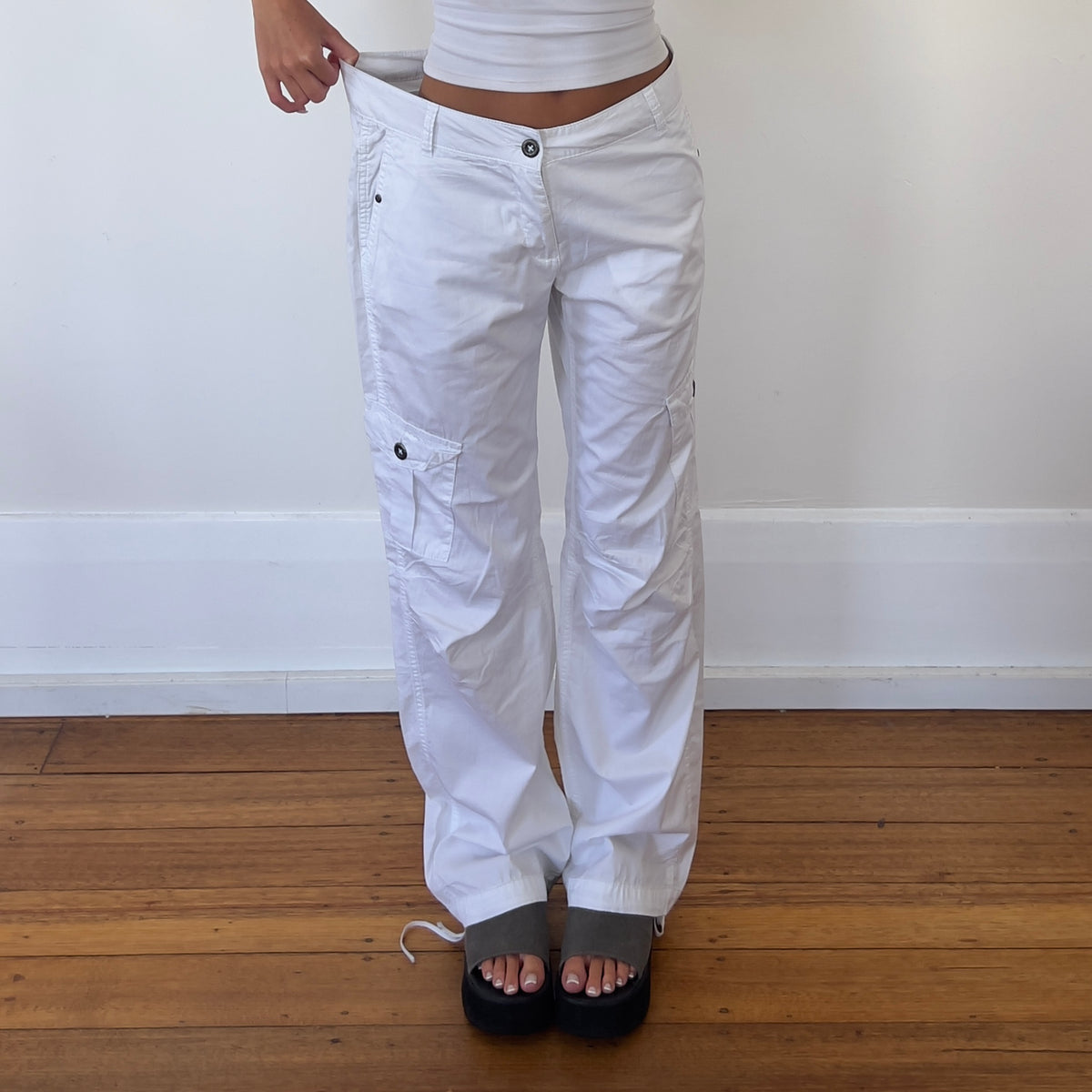 white baggy cargo pants
