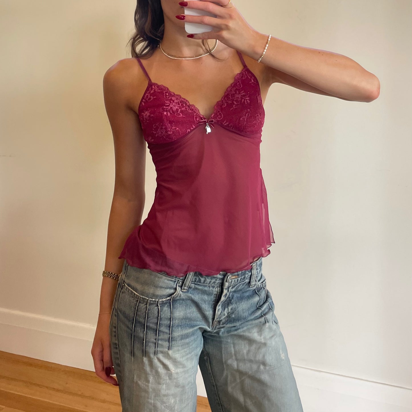 burgundy mesh/lace cami