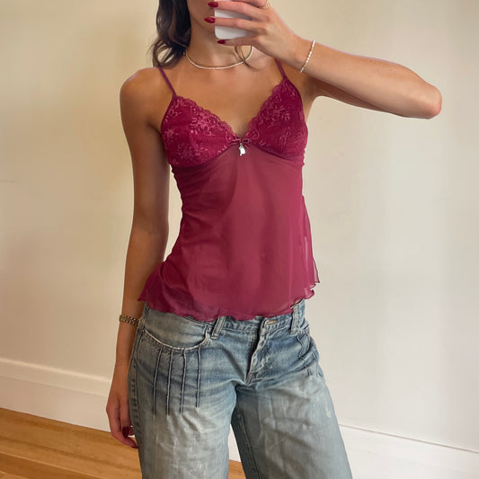burgundy mesh/lace cami