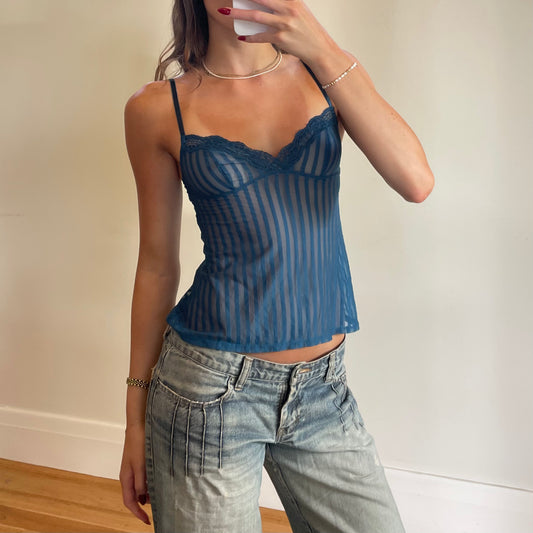 y2k navy teal stripe cami