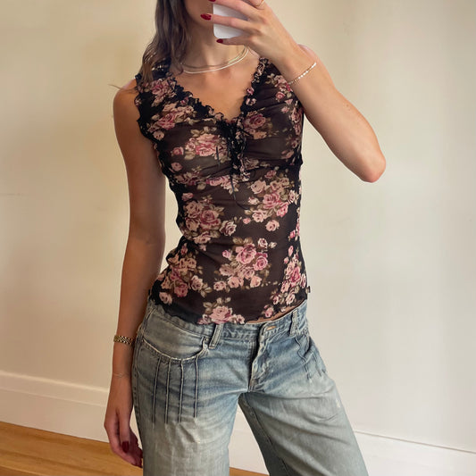 floral lace lace up top