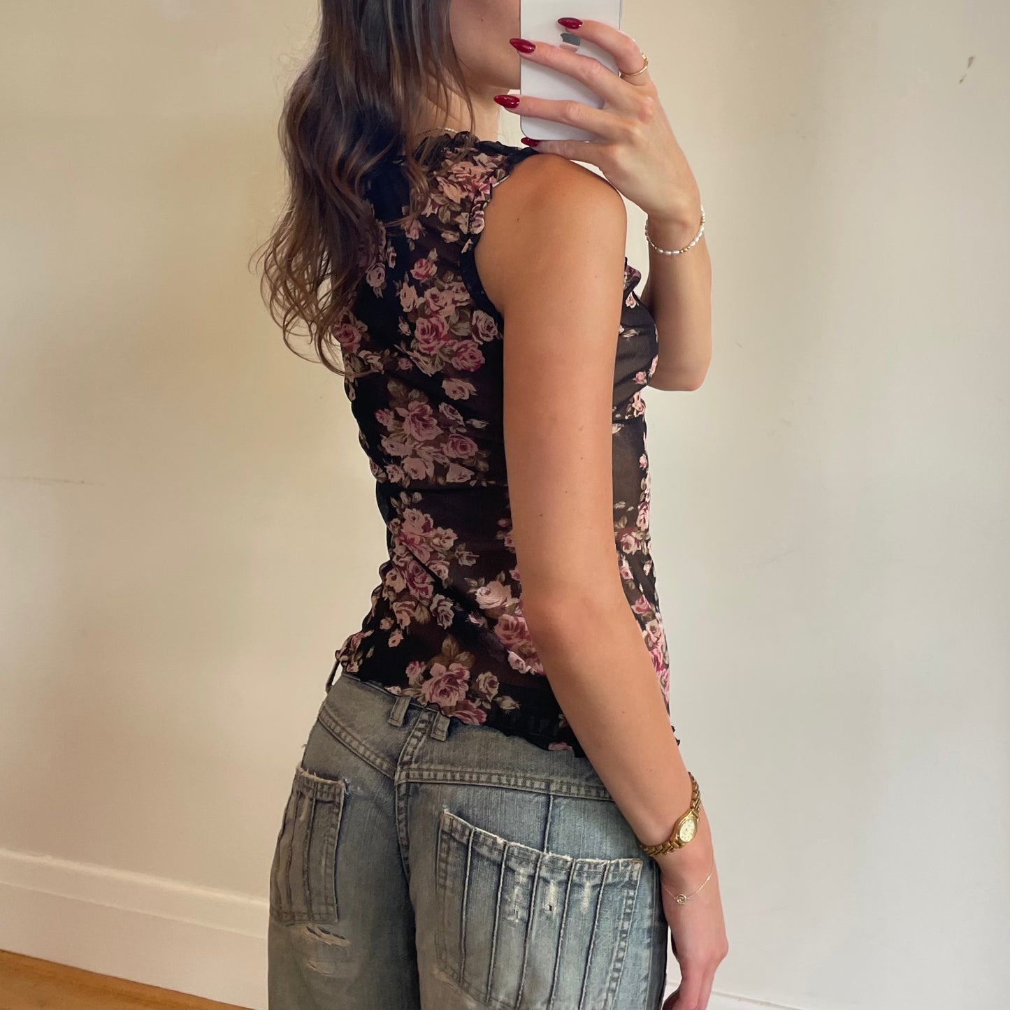 floral lace lace up top