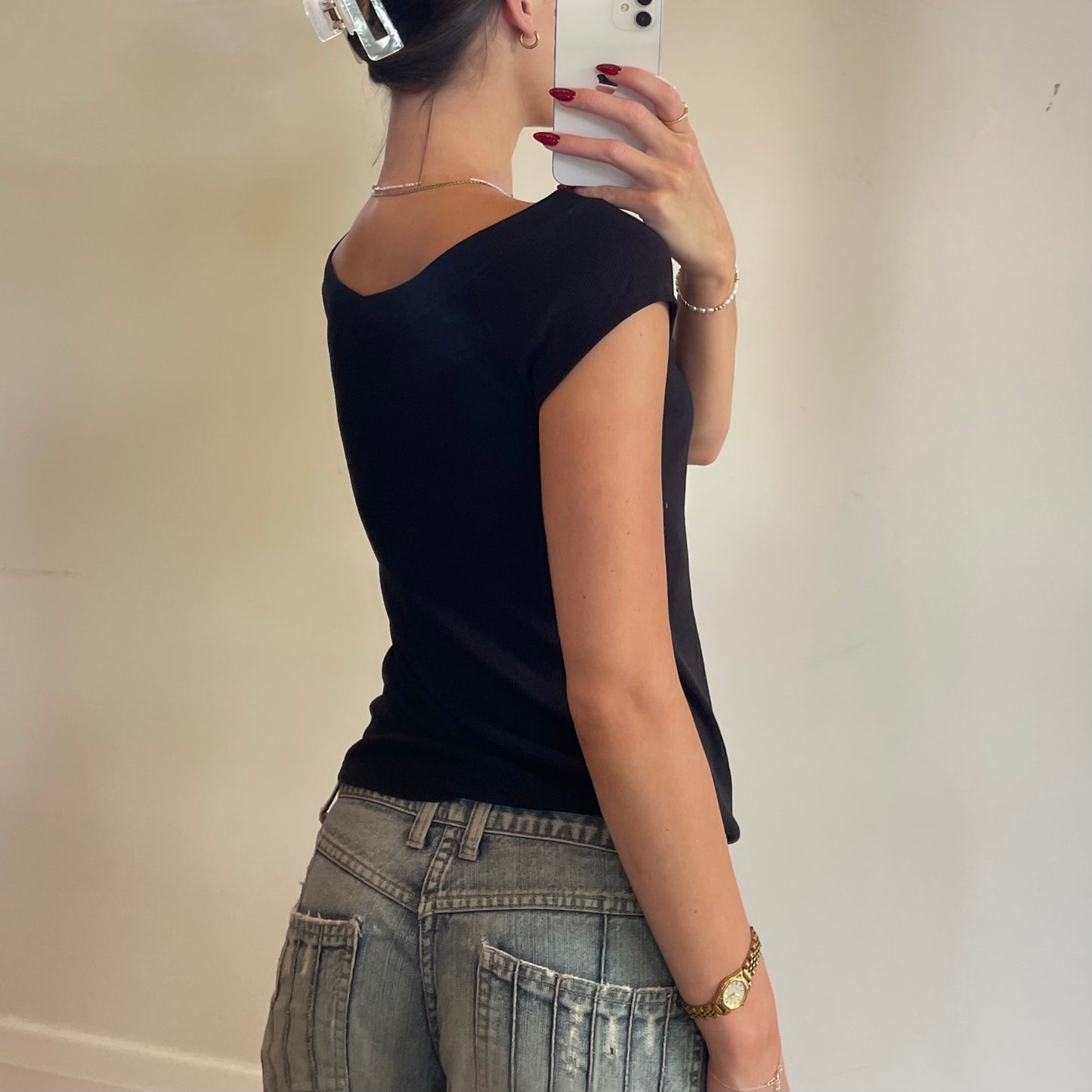 black Bebe off-shoulder top