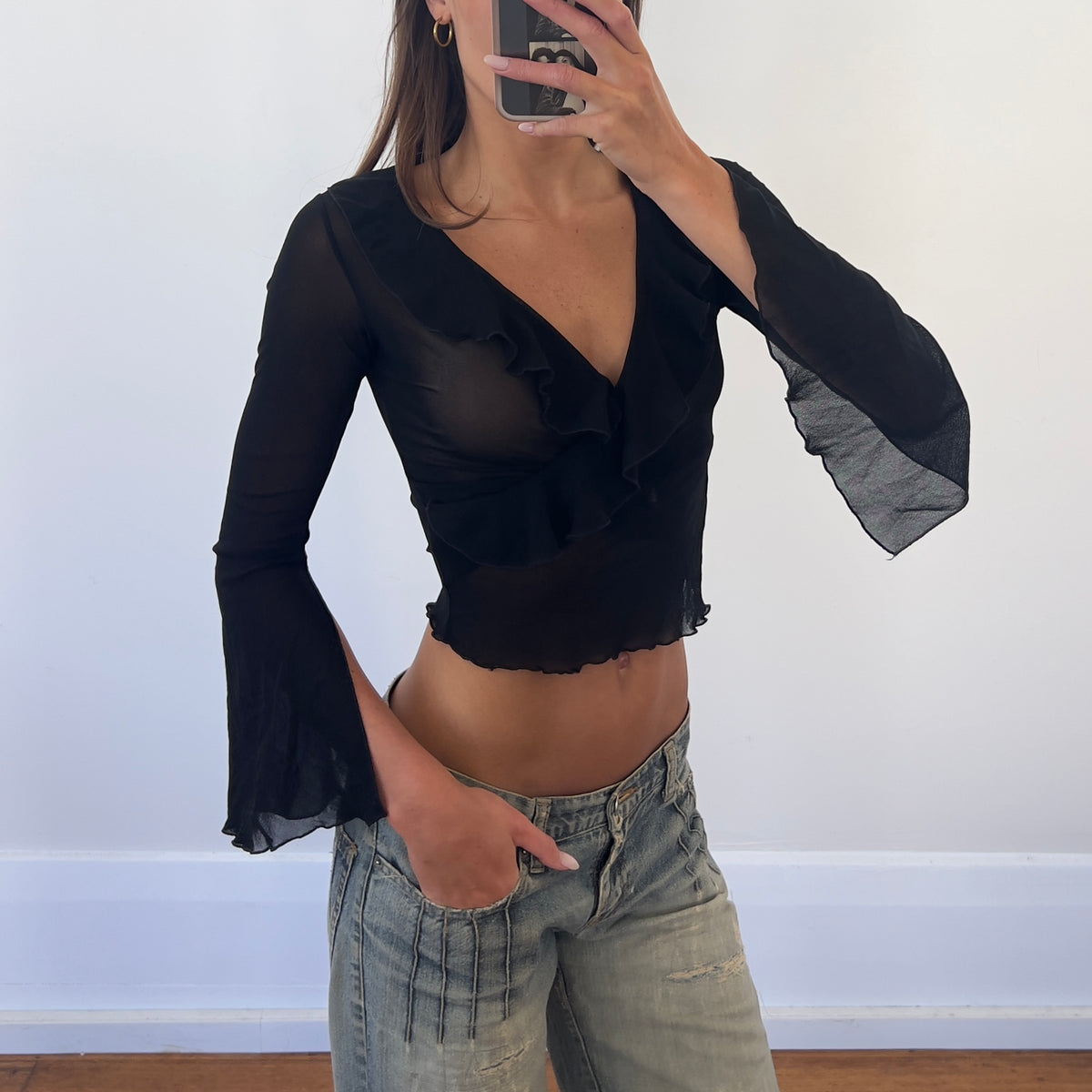 black sheer mesh blouse