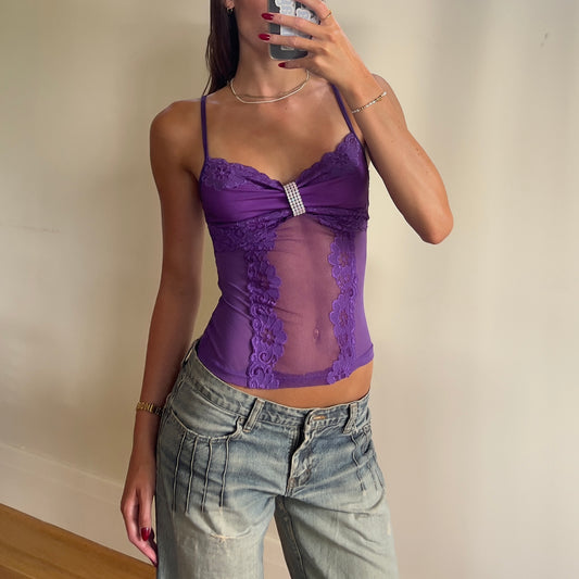 y2k purple sheer lace cami