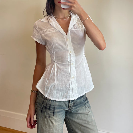 white button up shirt w/ruching