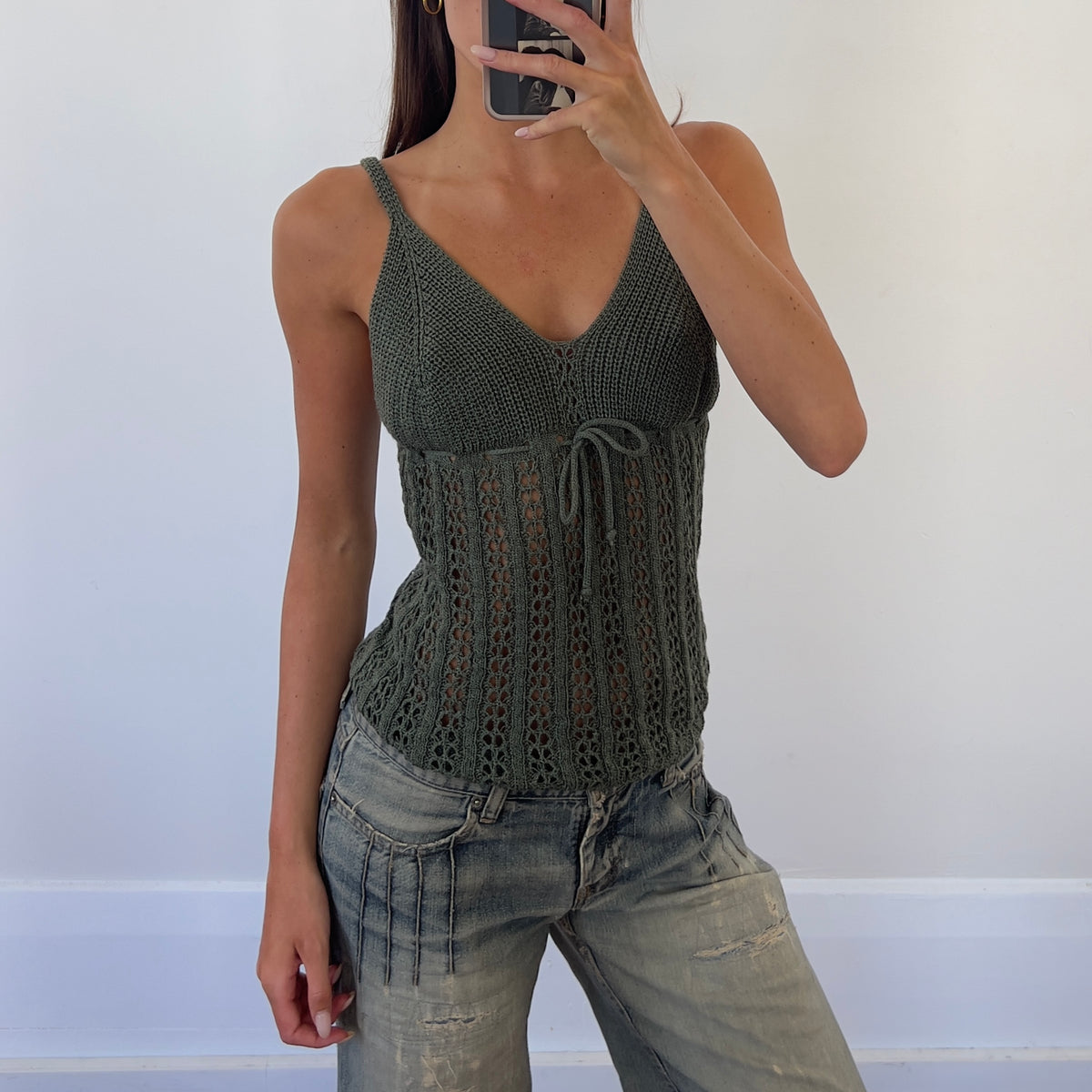 khaki crochet cami