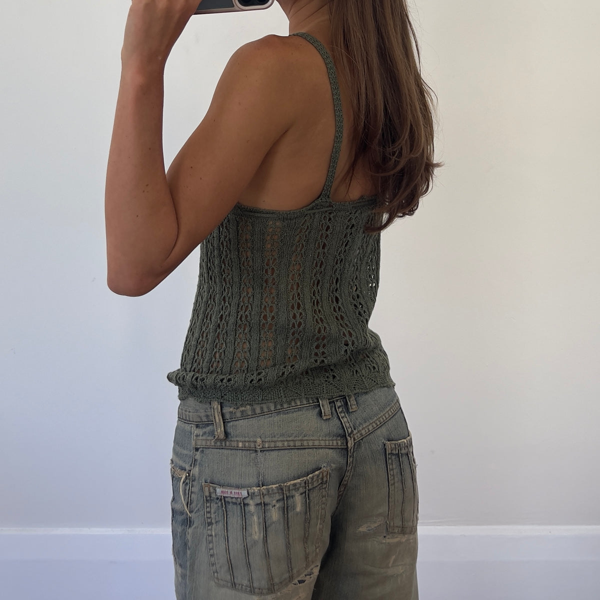 khaki crochet cami