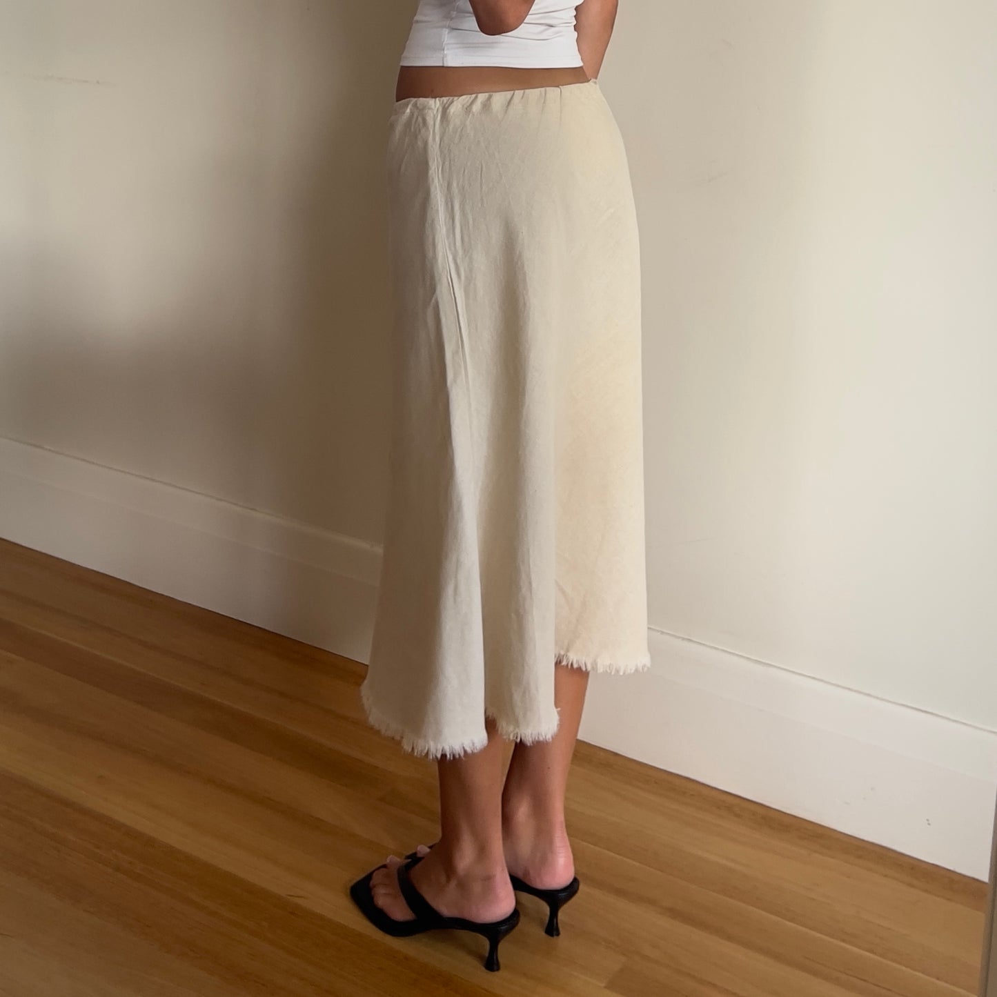 beige linen midi skirt