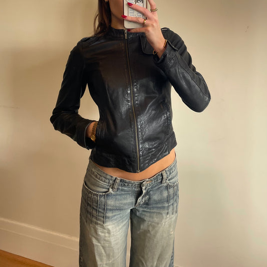 black leather jacket