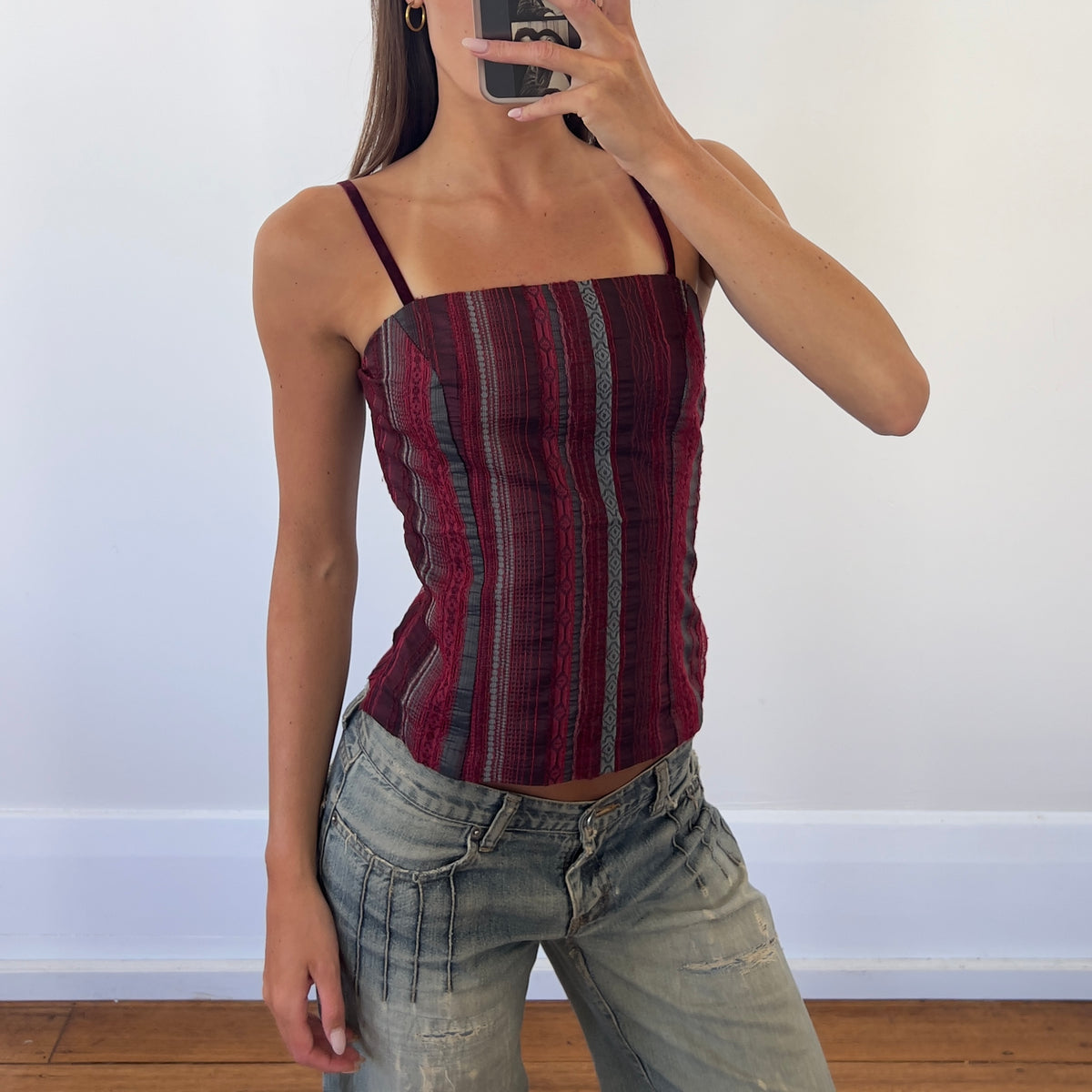 red textured stripe cami