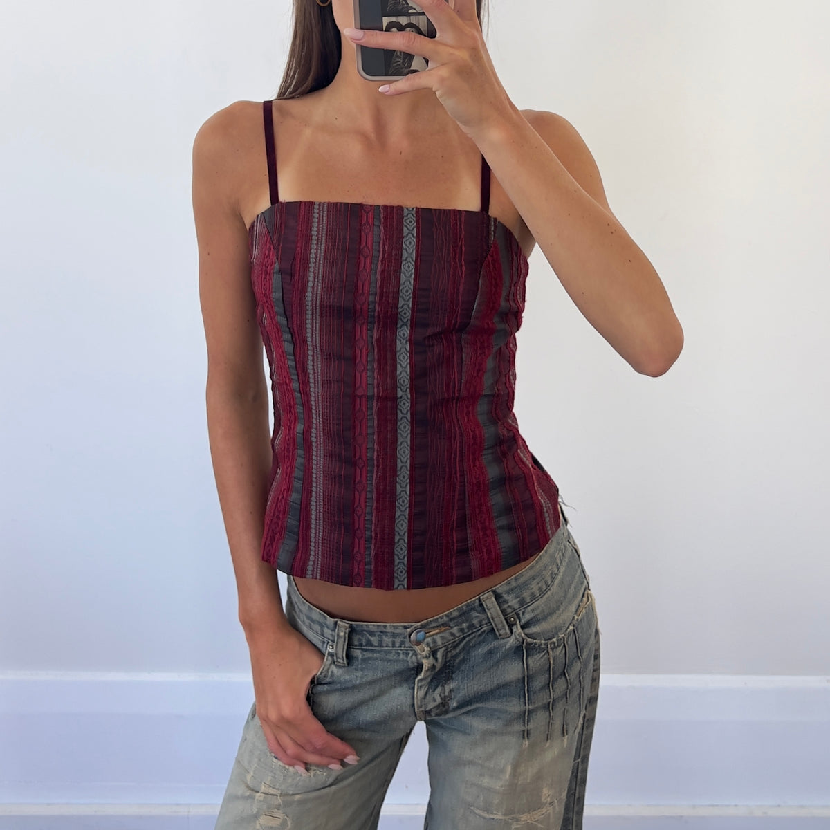 red textured stripe cami