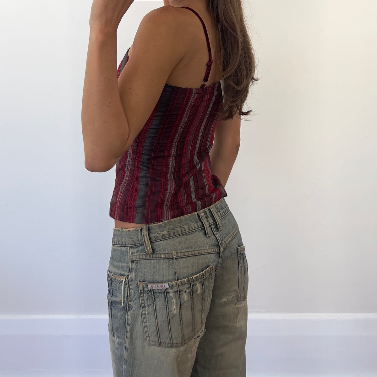 red textured stripe cami