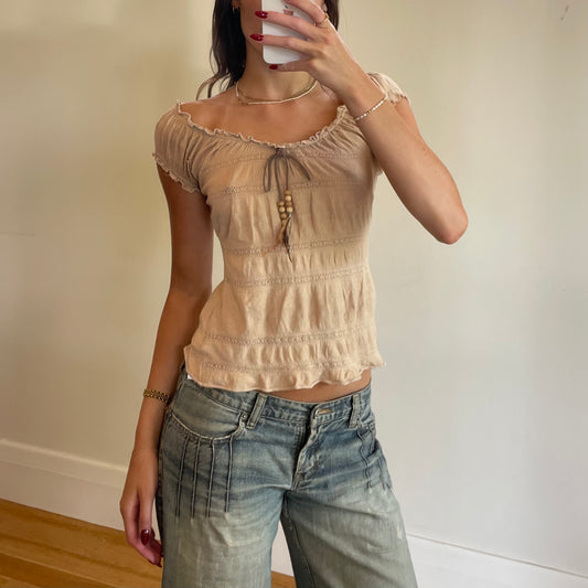 vintage frilly off-shoulder top