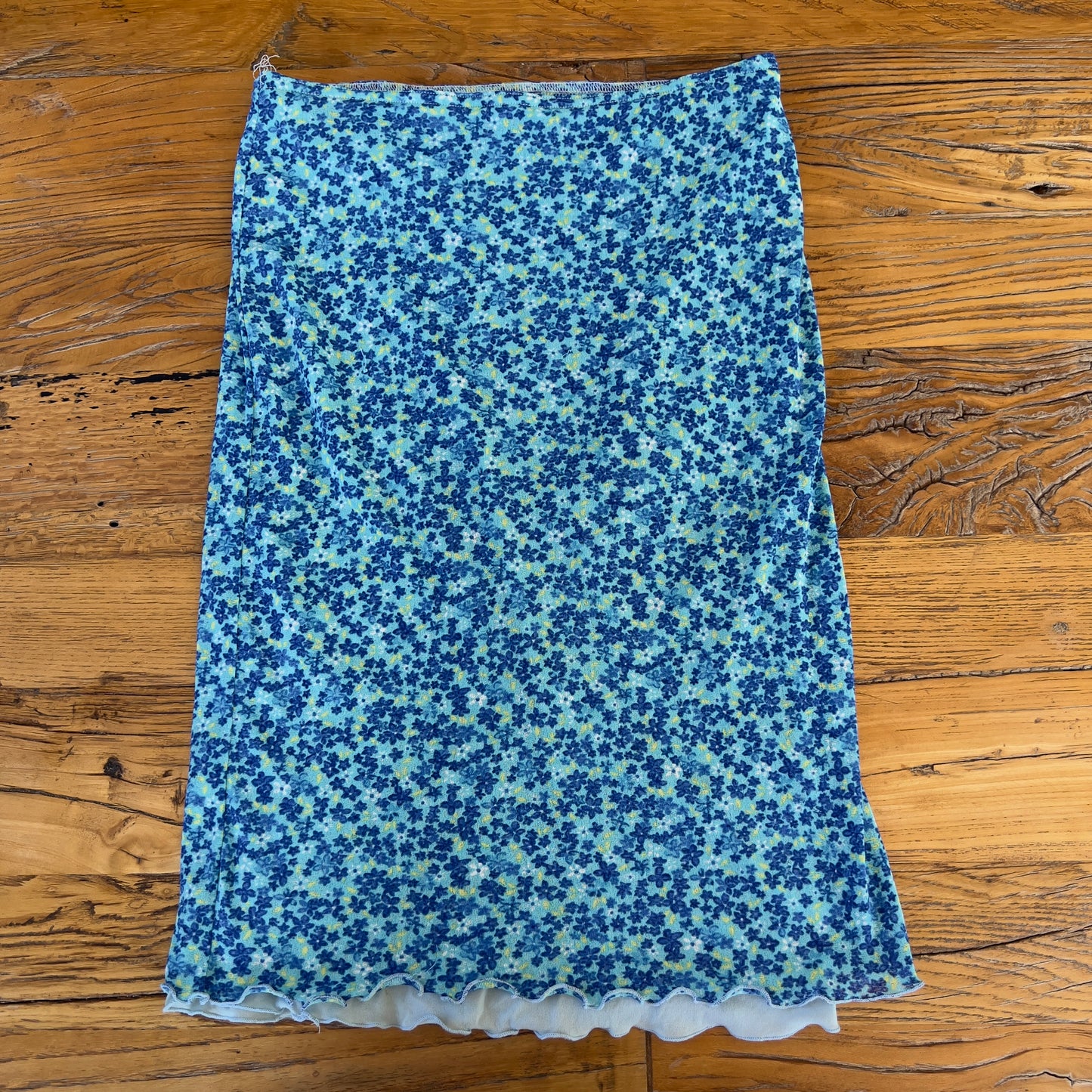 blue floral midi skirt