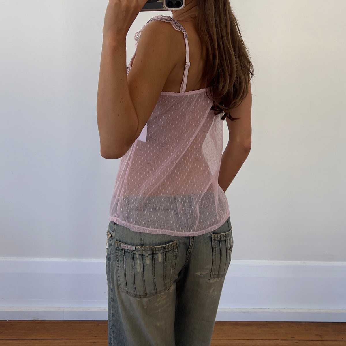 pink sheer mesh cami