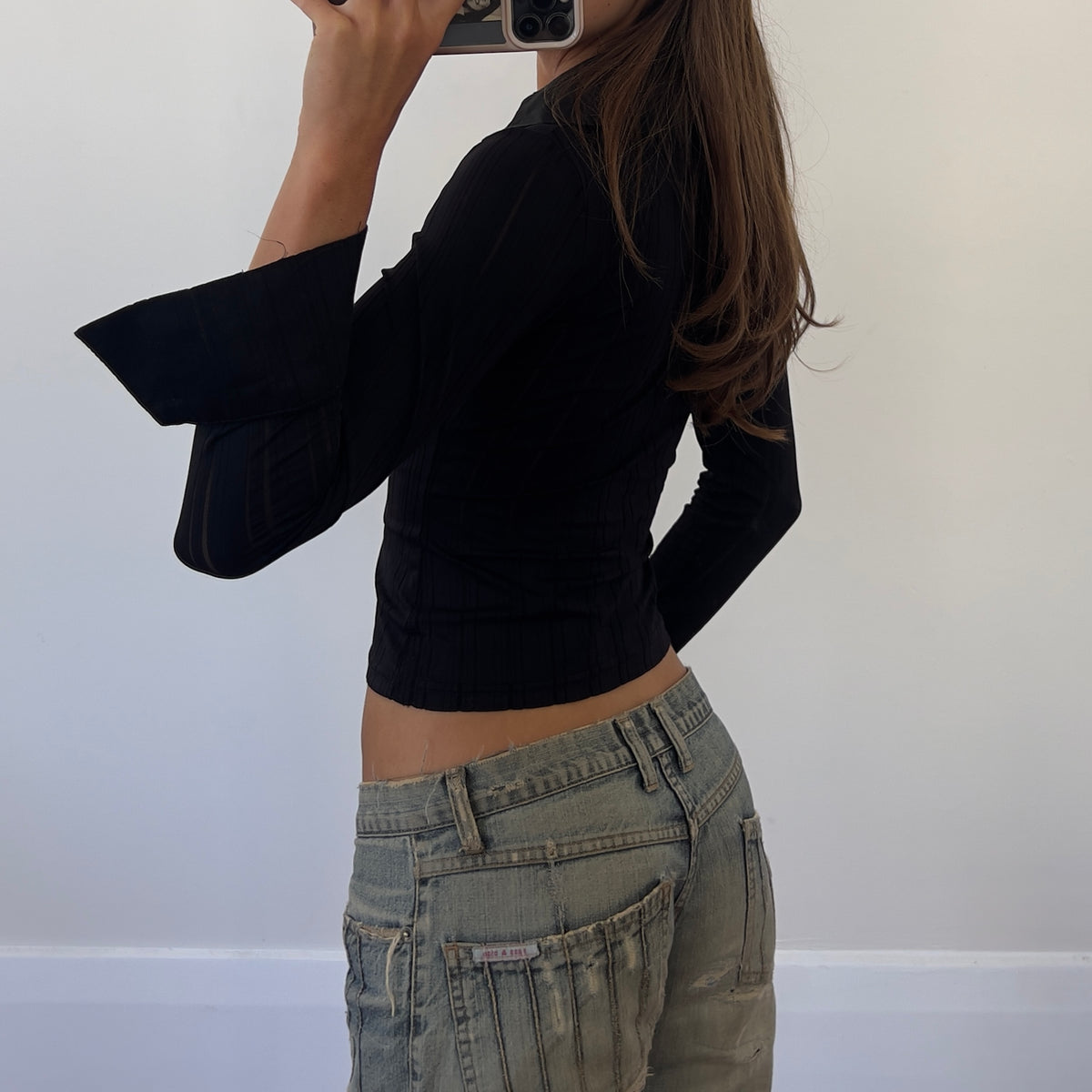 black lace-up shirt