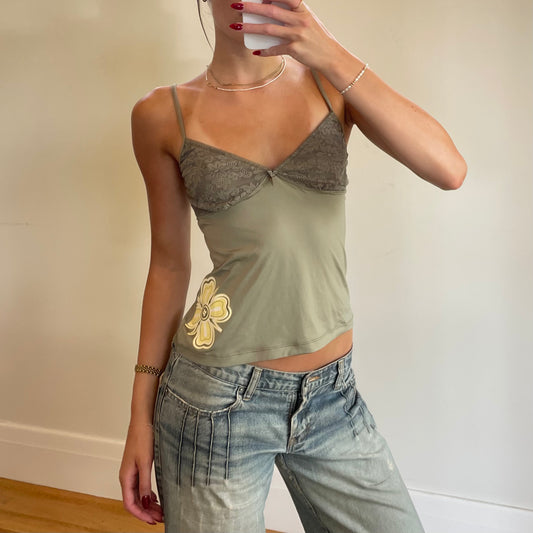 khaki green cami w/ flower print