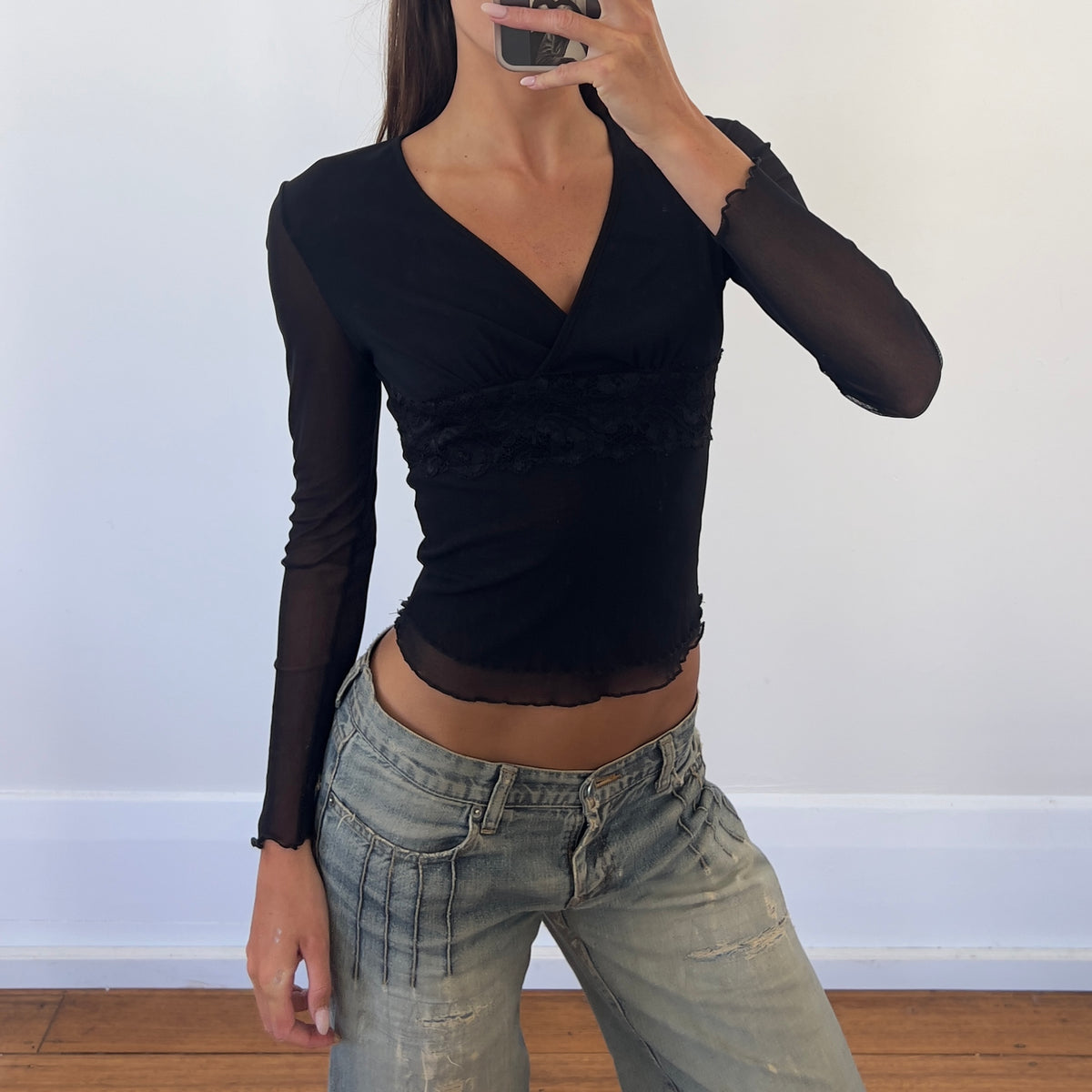 black mesh lace long sleeve