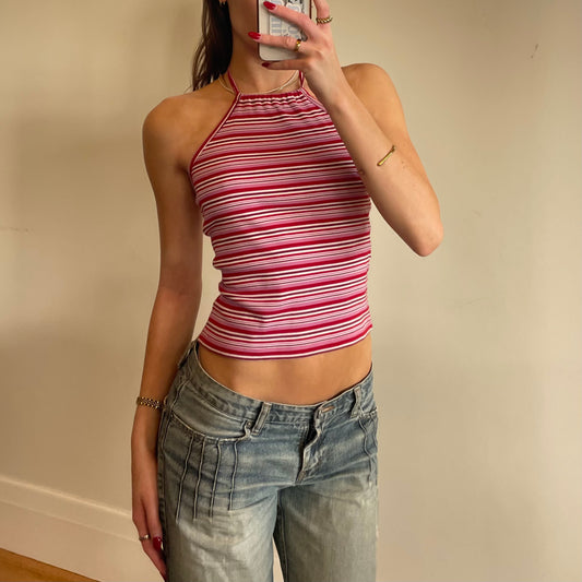 y2k stripe halter top