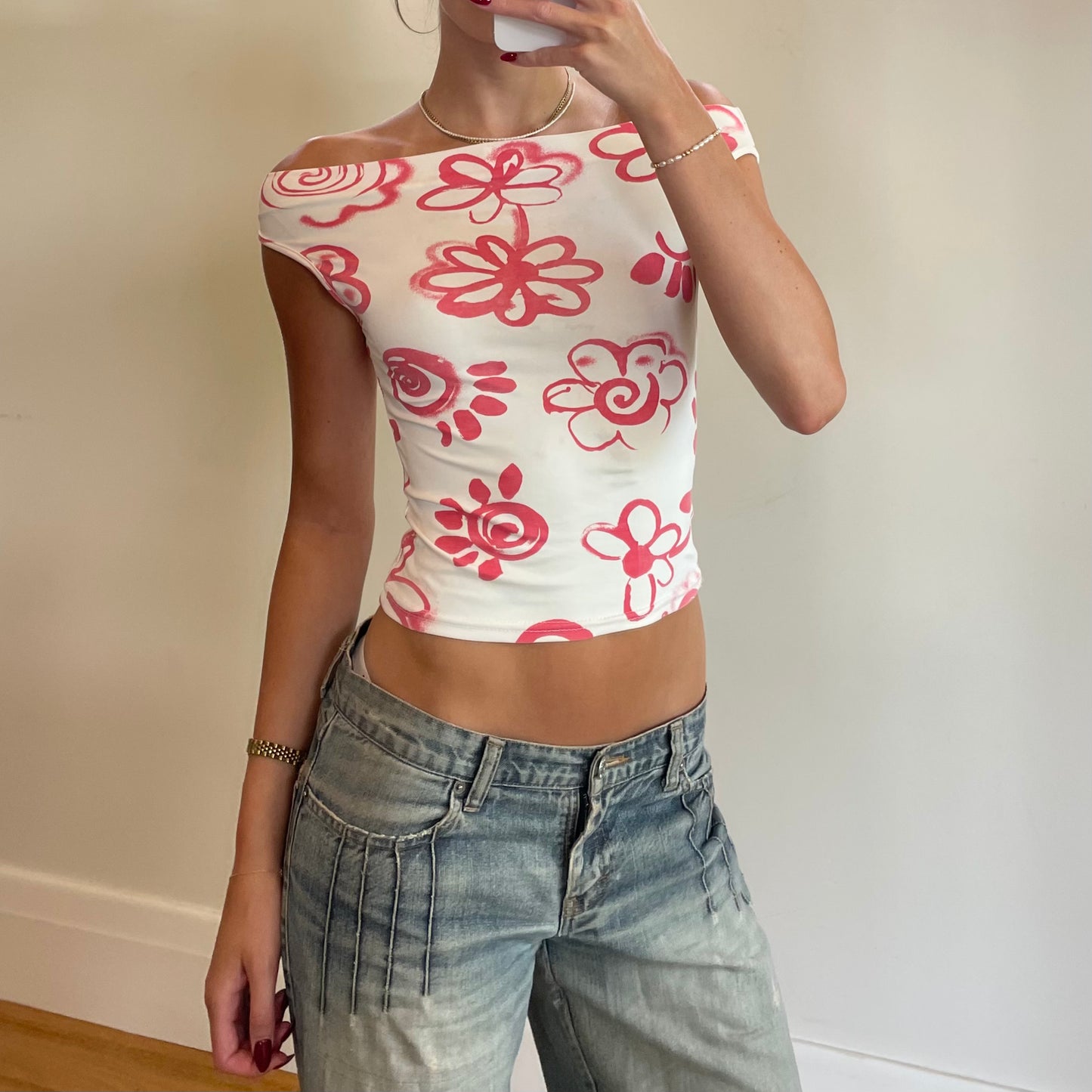 off-shoulder floral top