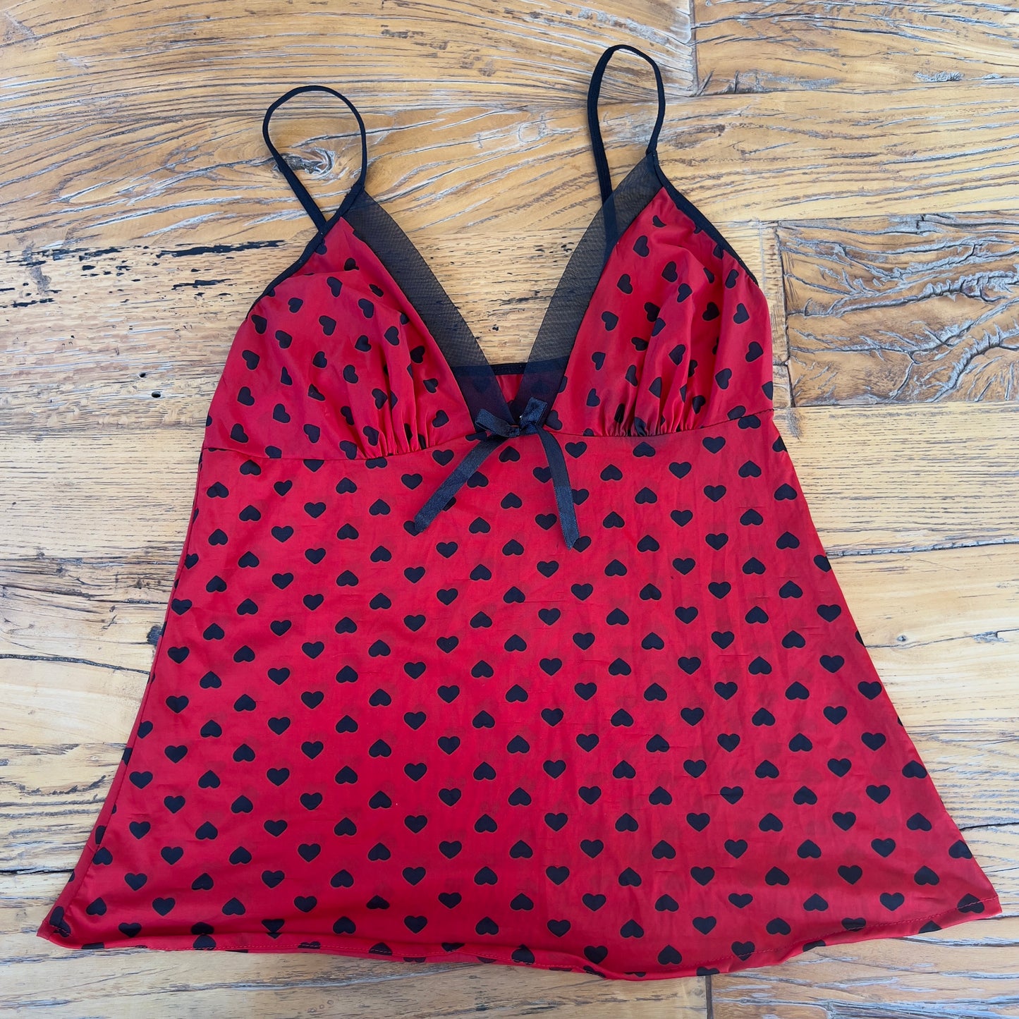 red polka-heart cami