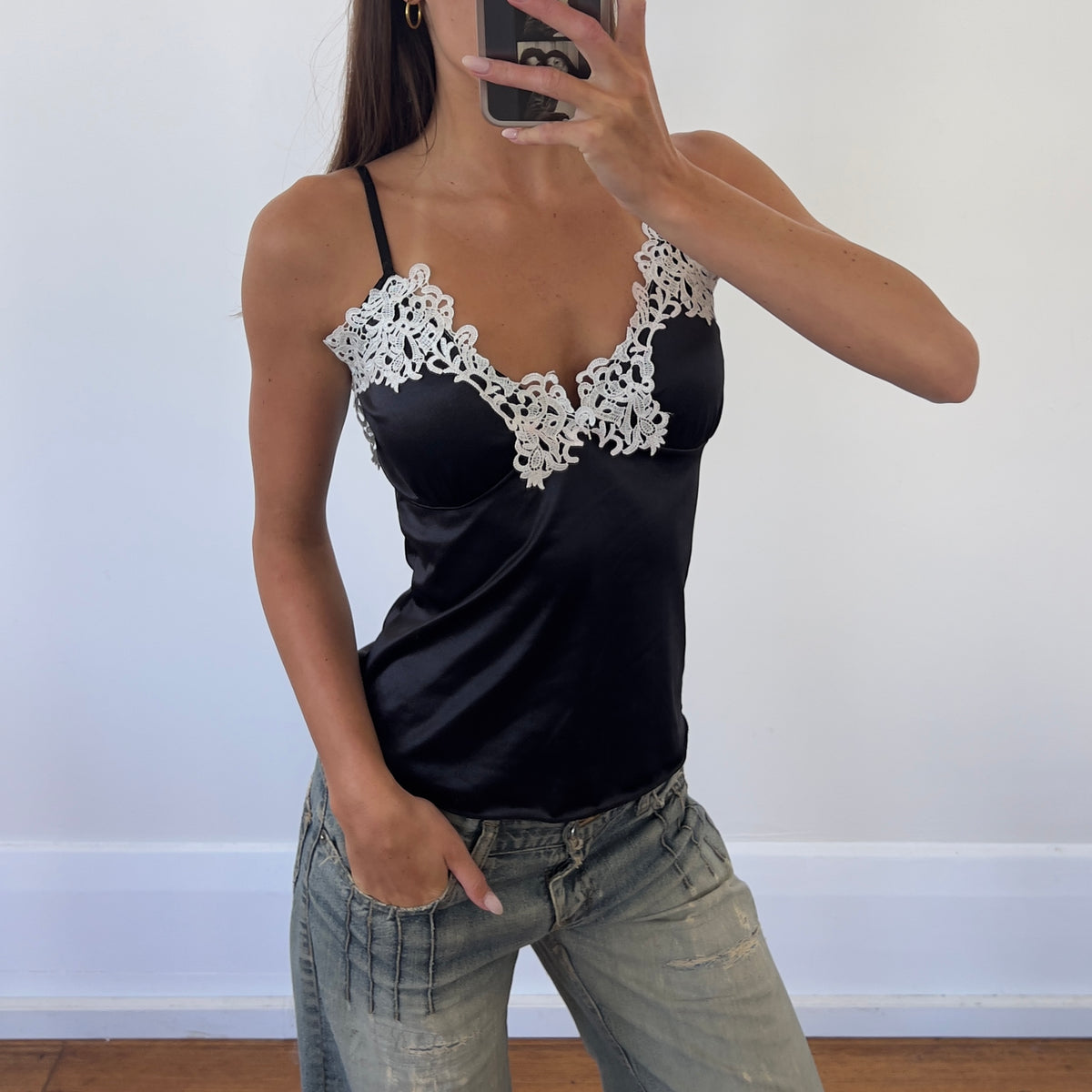 black/white lace cami