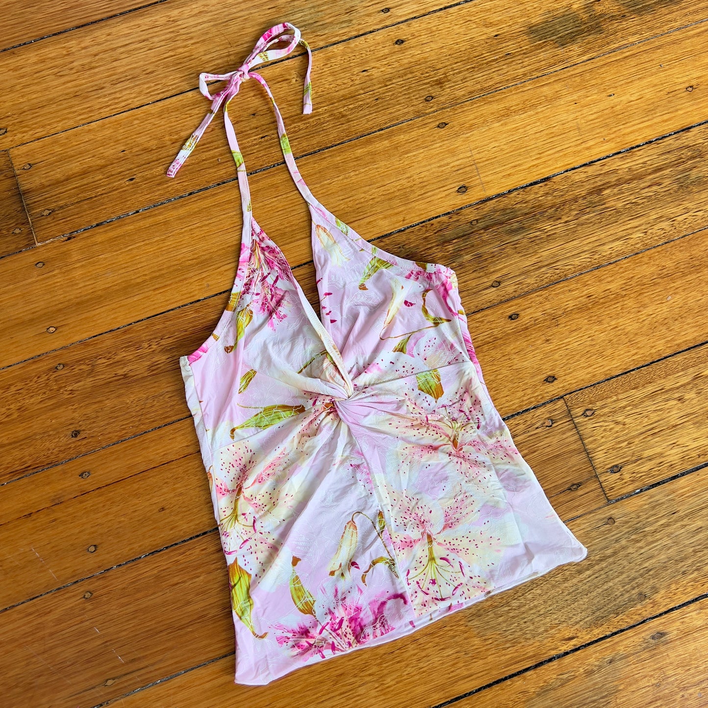 floral graphic halter top